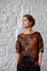 Rouge Top Italian Raw Silk Brown Abstract