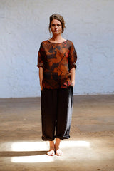 Rouge Top Italian Raw Silk Brown Abstract