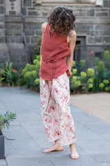 Guide pants - Japanese washer linen red roses