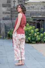 Guide pants - Japanese washer linen red roses