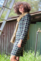 Syd Dress Japanese Wool / Angora Green Navy Check