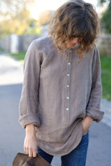 Vivienne Shirt Japanese Washer Linen - Taupe Brown