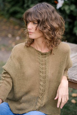 Helen Hand Knit Cable Jumper Italian Linen - Taupe Brown