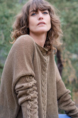 Helen Hand Knit Cable Jumper Italian Linen - Taupe Brown