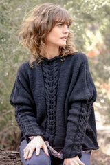 Helen Hand Knit Cable Jumper Australian Merino Wool - Black