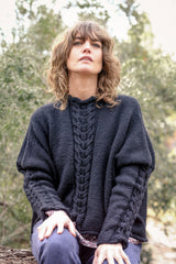 Helen Hand Knit Cable Jumper Australian Merino Wool - Black
